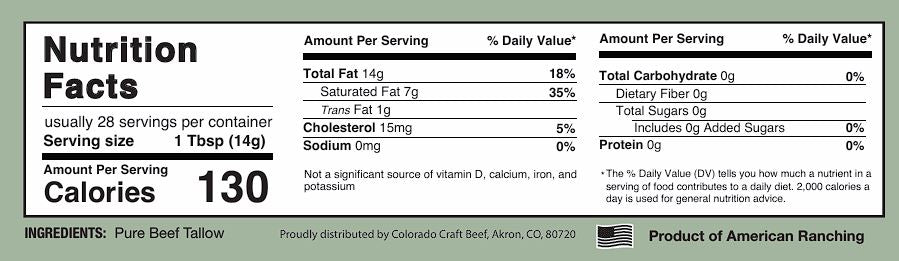 Nutritional panel of beef tallow jar